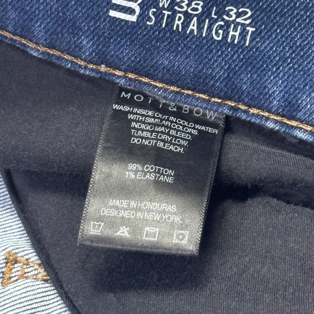 Mott & Bow Jeans Mens 38x32 Straight Blue Medium Wash Stretch Pockets Logo Denim